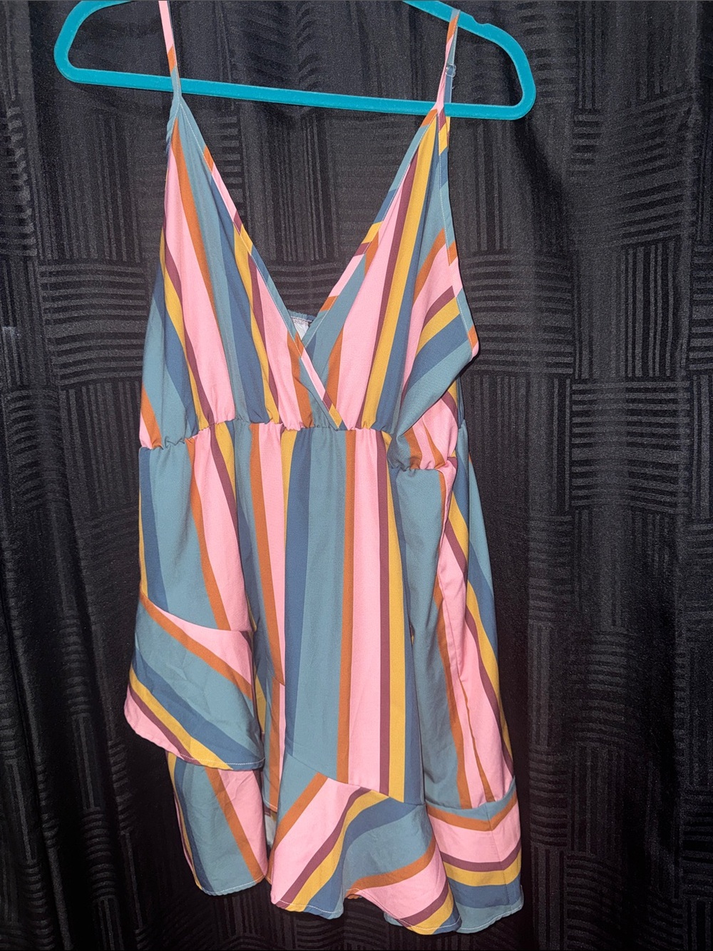 Striped Sleeveless Romper in Pink, Blue & Mustard